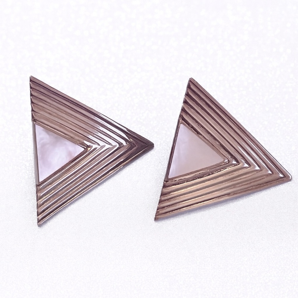 Sterling Silver Mother of Pearl Geometric Triangle Earrings